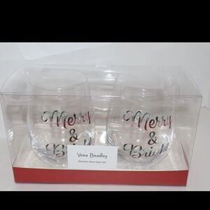 NEW VERA BRADLEY Christmas Holiday Wine Glasses Stemless Set Merry & Bright